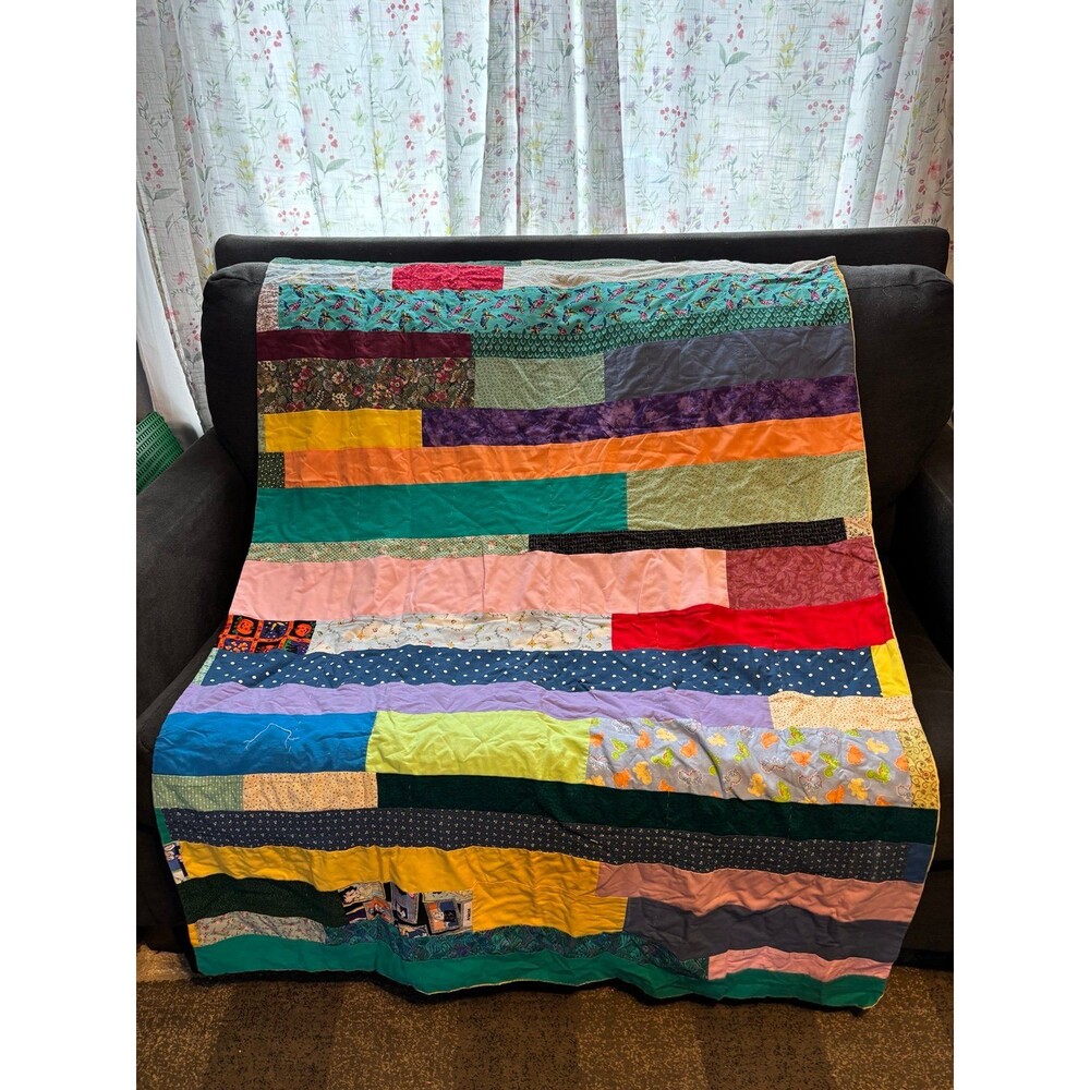 scrappy throw lap baby quilt striped machine pieced hand stitched